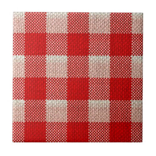 Red Gingham Checkered Pattern Burlap Look Tile
