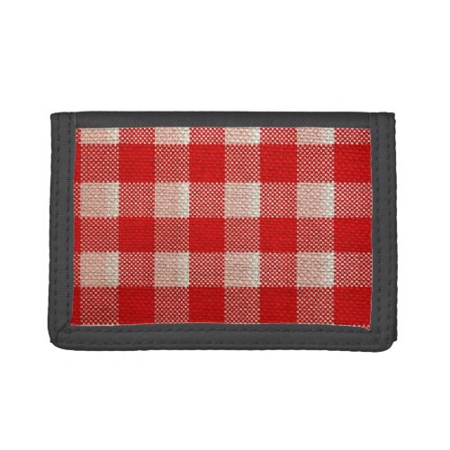 Red Gingham Checkered Pattern Burlap Look Tri_fold Wallet