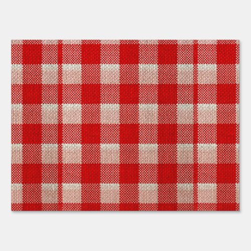 Red Gingham Checkered Pattern Burlap Look Yard Sign