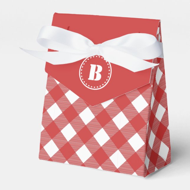 Red Gingham Checkered Pattern Favor Box (Front Side)