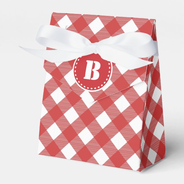 Red Gingham Checkered Pattern Favor Box (Front Side)