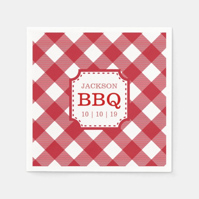 Red Gingham Checkered Pattern Paper Napkin (Front)