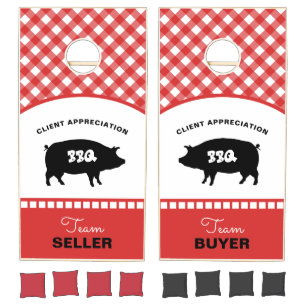 Red Gingham Checkered Pig Roast BBQ Party Cornhole Set