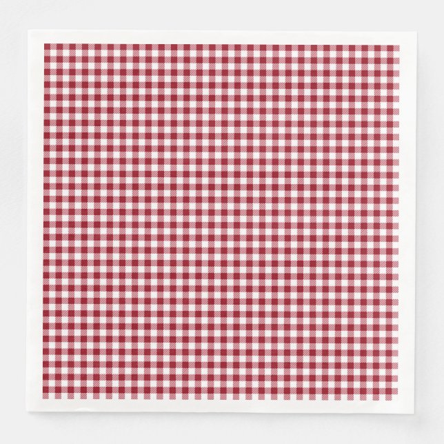 Red Gingham Checkered Plaid Pattern Paper Dinner Napkins (Front)