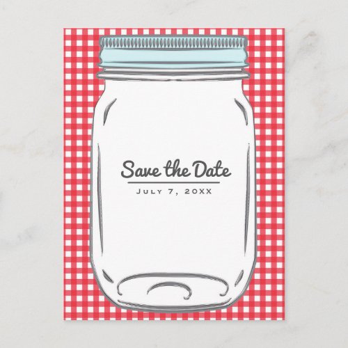 Red Gingham Checkered Rustic Country Save the Date Announcement Postcard