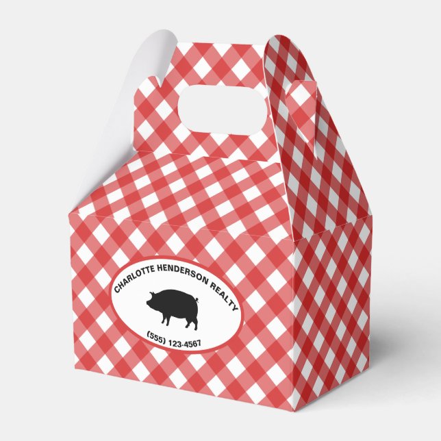 Red Gingham Checkered Summer Barbecue Party Favor Boxes (Front Side)
