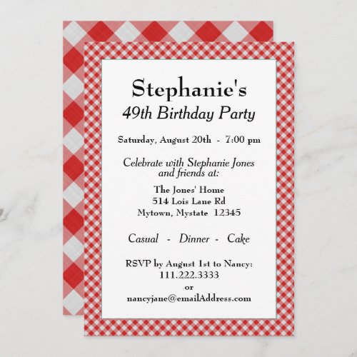 Red Gingham Checks Pattern For All Occasions Invitation