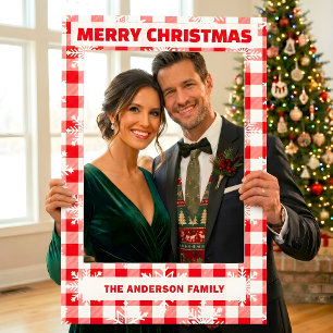 Red Gingham Christmas Photo Booth Selfie Frame