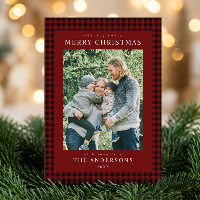 Red Gingham Christmas Photo Holiday Card (Creator Uploaded)