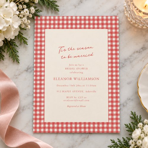 Red Gingham Christmas Tis the Season Bridal Shower Invitation