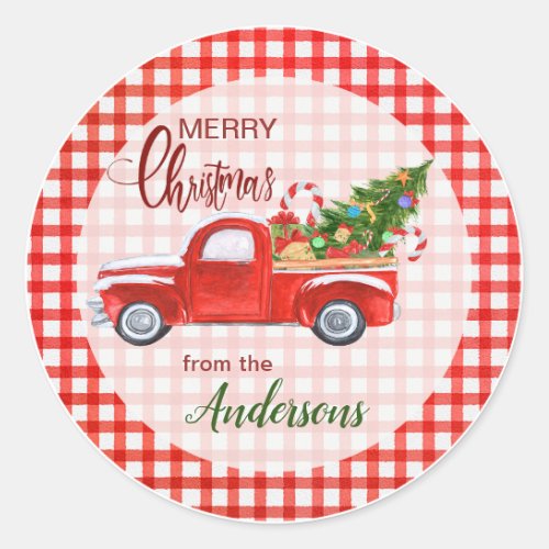 Red Gingham Christmas Truck Envelope Seal