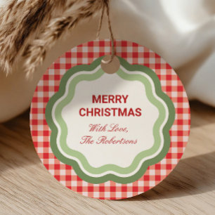 Red Gingham Classic Christmas Holiday Personalized Favor Tags