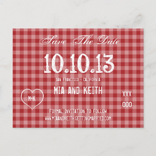 Red Gingham Country Announcement Postcard (Front)
