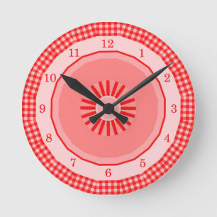 Red Gingham Country Checks Numbered Round Clock