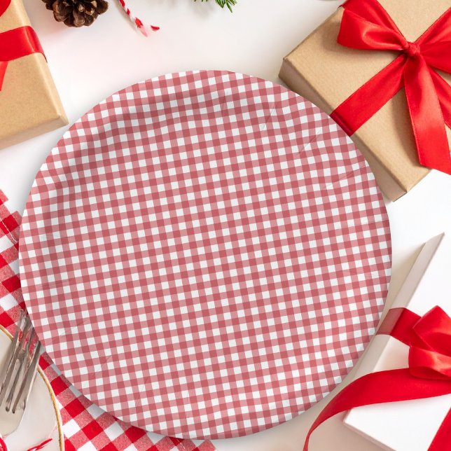 Red Gingham Country christmas Bridal Shower Paper Plates (Creator Uploaded)