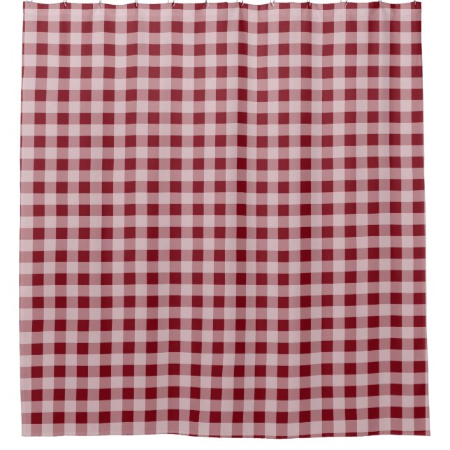 Red Gingham Country Rustic Bathroom Shower Curtain (Front)