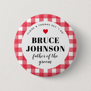 Red Gingham Country Wedding Party Dad of the Groom Button
