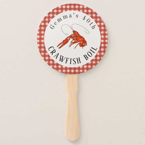 Red Gingham Crawfish Boil Seafood Party Paper Hand Fan