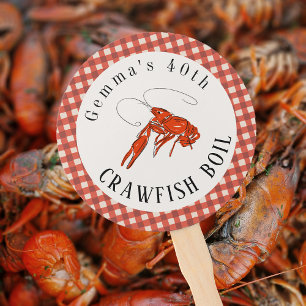 Red Gingham Crawfish Boil Seafood Party Paper Hand Fan