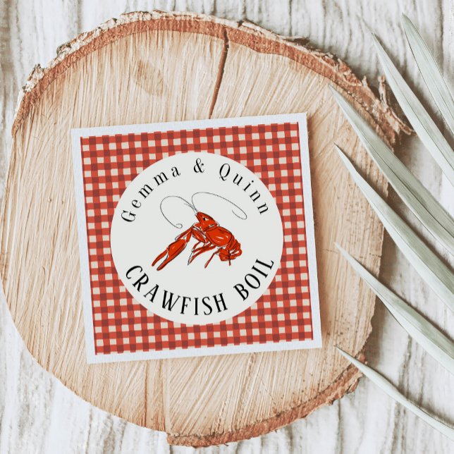 Red Gingham Crawfish Boil Seafood Party Paper Napkins (Red gingham crawfish boil party paper napkins.)