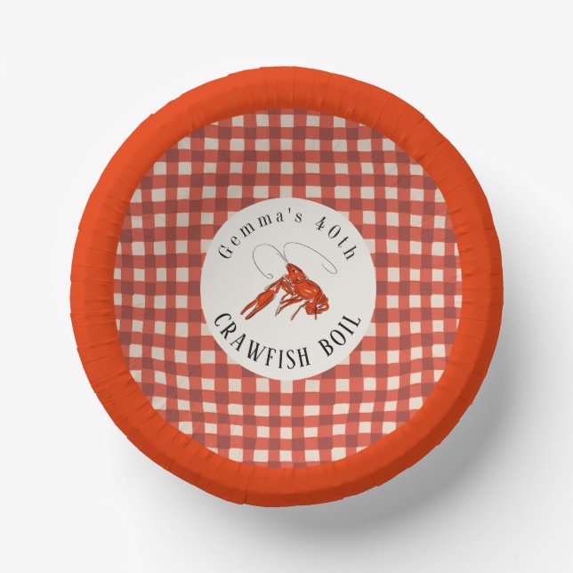 Red Gingham Crawfish Boil Seafood Party Paper Paper Bowls (Front)