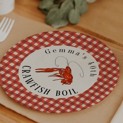 Red Gingham Crawfish Boil Seafood Party Paper Paper Plates