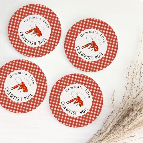 Red Gingham Crawfish Boil Seafood Party Paper Round Paper Coaster