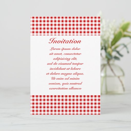 Red Gingham + Custom Color Invitation | Zazzle