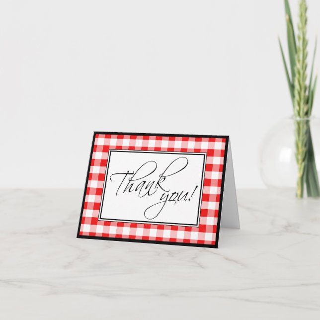 Red Gingham Custom Thank You Card (Front)