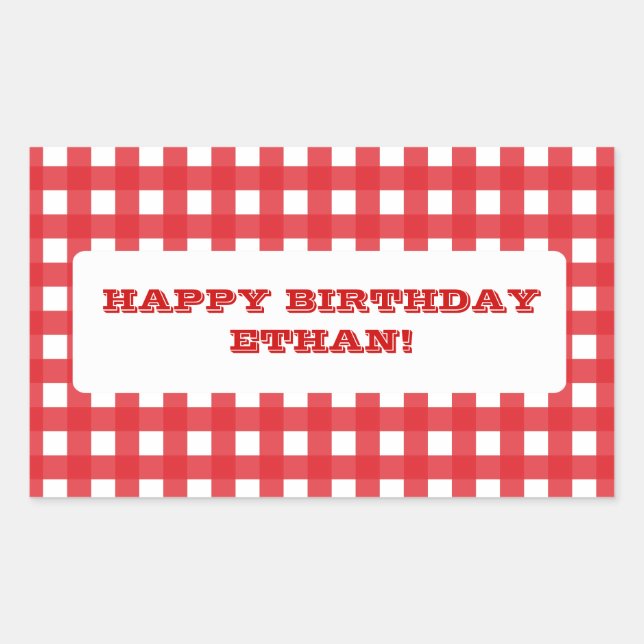 Red Gingham Customizable Party Sticker (Front)