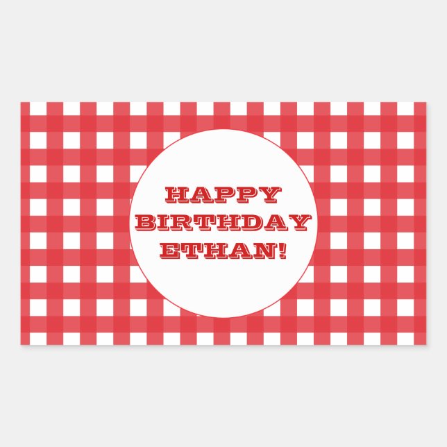 Red Gingham Customizable Party Sticker (Front)