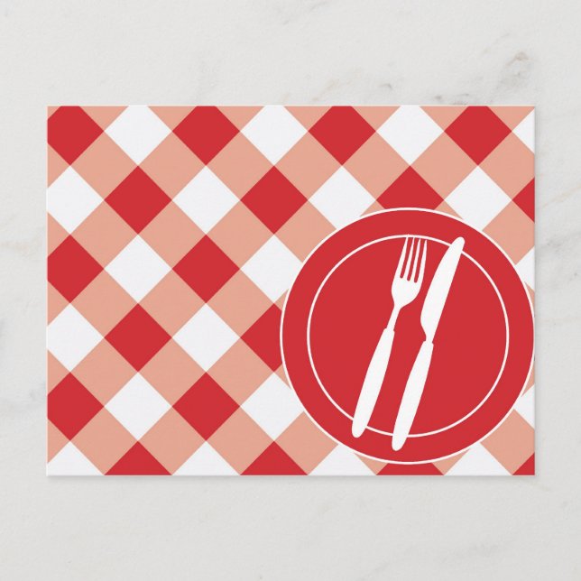 Red Gingham & Cutlery Postcard (Front)