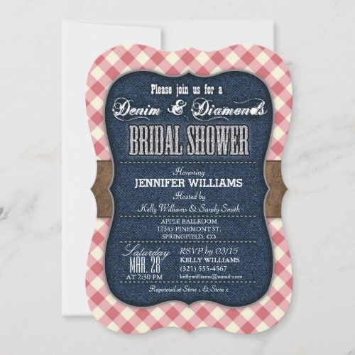 Red Gingham Denim Bridal Shower Invitation