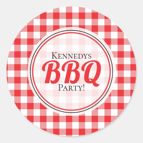 Red Gingham Family Party BBQ Classic Round Sticker