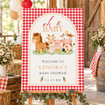 Red Gingham Farm Animal Baby Shower Welcome Sign