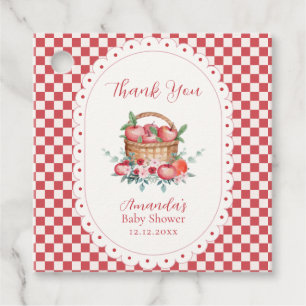 Red Gingham Flower Harvest Apple Baby Shower Favor Tags