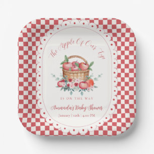 Red Gingham Flower Harvest Apple Baby Shower Paper Plates