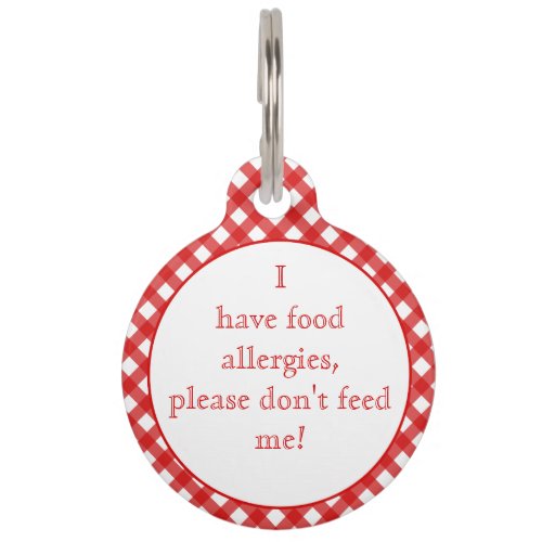 Red Gingham Food Allergies Medical Alert Pet Tag
