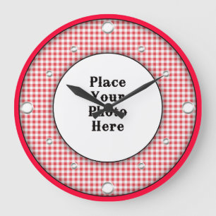 Red Gingham Frame Your Photo Wall Clock