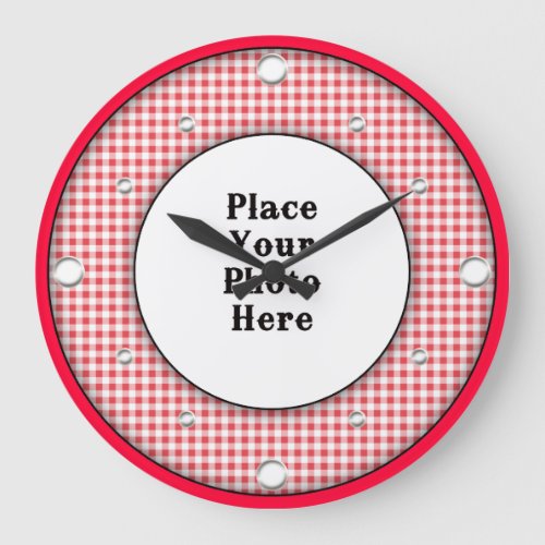 Red Gingham Frame Your Photo Wall Clock