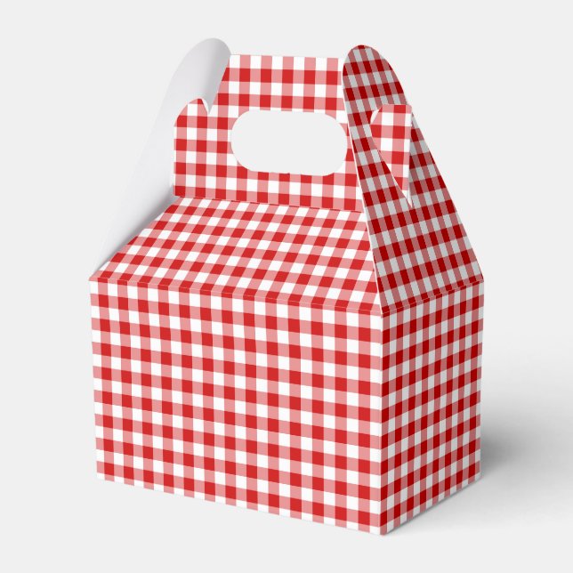Red Gingham Gable Favor Box (Front Side)
