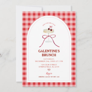 Red Gingham Galentine’s Brunch Cherry Cocktail Invitation