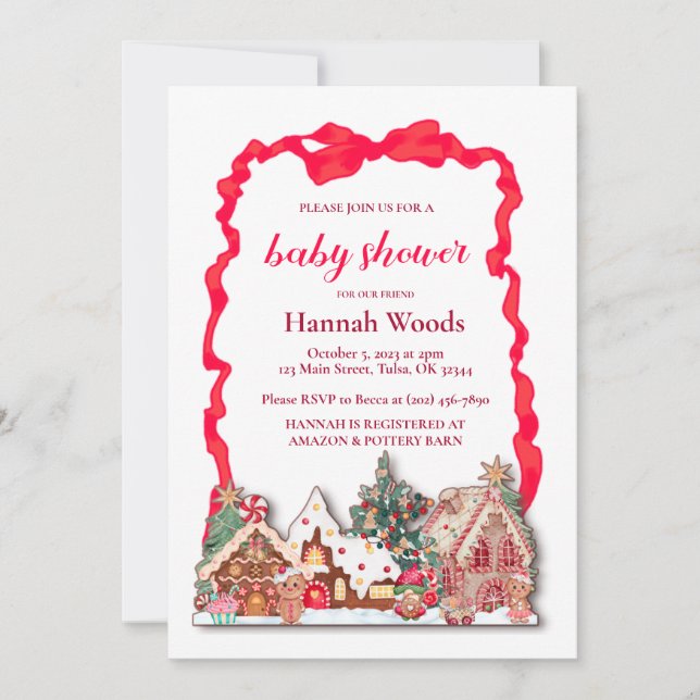 Red Gingham Gingerbread Baby Shower Invitation (Front)