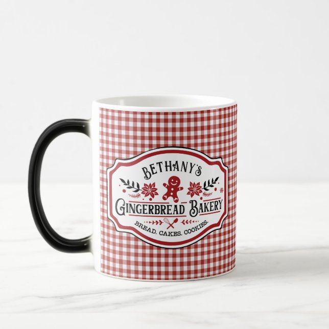 Red Gingham Gingerbread Bakery Color Morph Mug (Left)