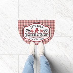 Red Gingham Gingerbread Bakery Doormat