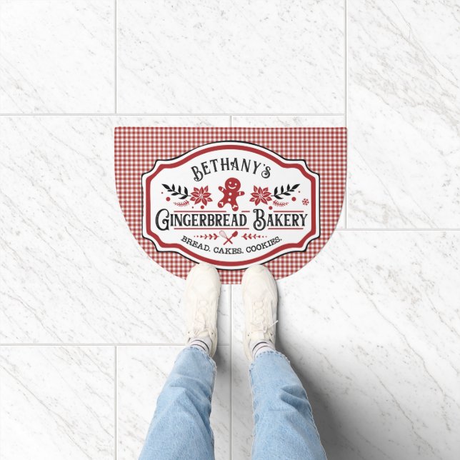 Red Gingham Gingerbread Bakery Doormat (Indoor)