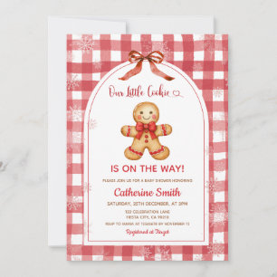 Red Gingham Gingerbread Christmas Baby Shower Invitation