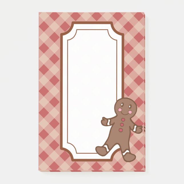 Red Gingham Gingerbread Post It Notes  (Front)