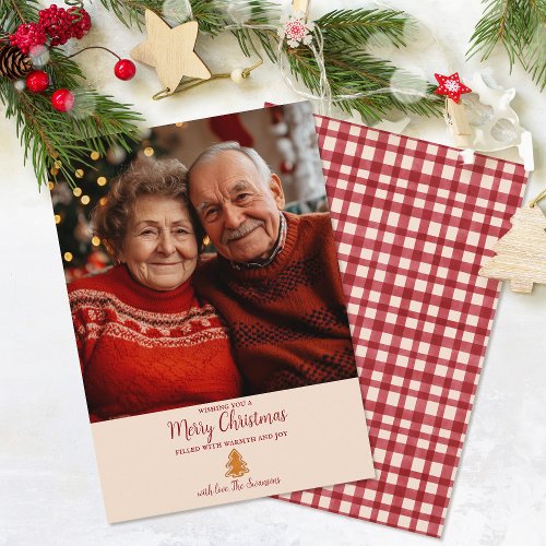 Red Gingham Gingerbread Tree 1 Photo Christmas Holiday Card