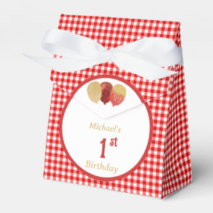 Red Gingham Glitter Balloons Custom 3 Photos Favor Boxes